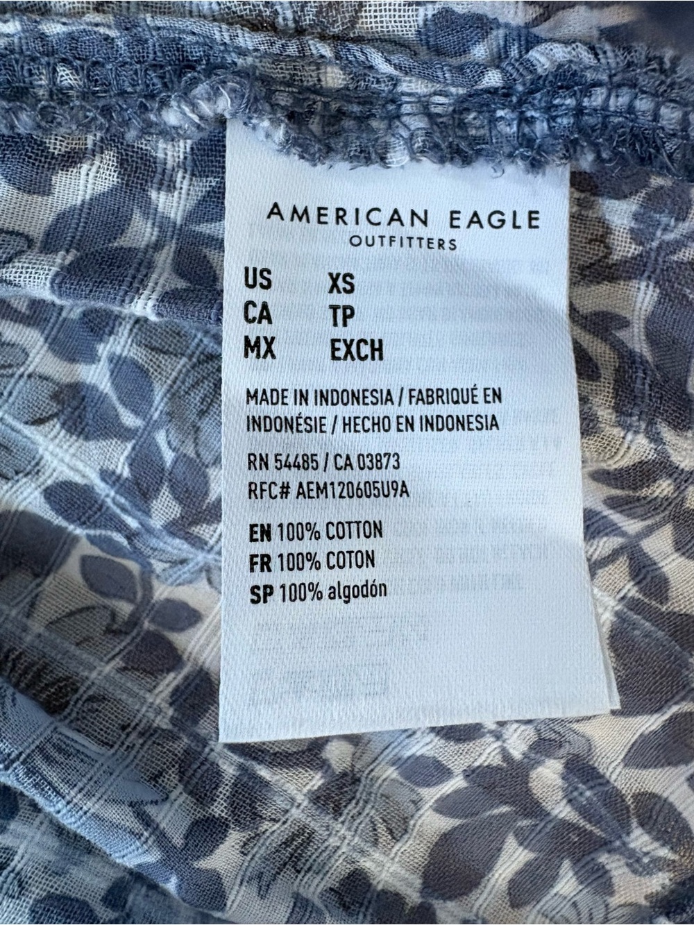 American Eagle NWT Mixed Floral Boho Peasant Blouse Top Blue Balloon Sleeve XS - Picture 5 of 7